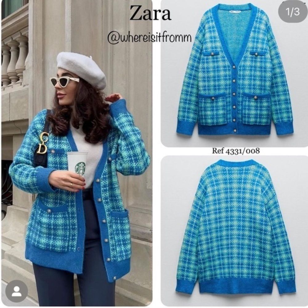 Zara plaid knit jacket